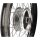 Speichenrad 1,50x16 Zoll Alufelge, schwarz eloxiert und poliert + Edelstahlspeichen (Radnabe: Graugussbremsring, abgedrehte Flanken)