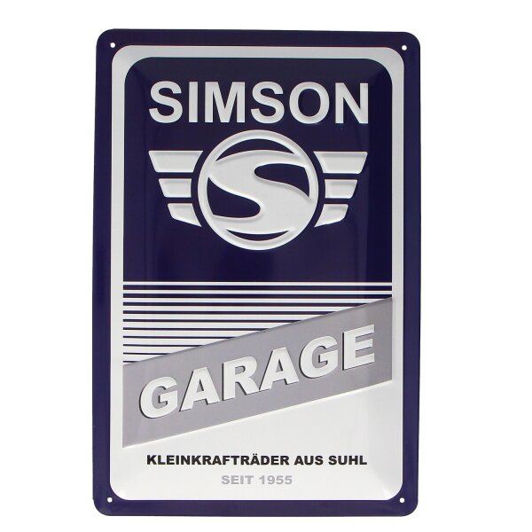 Blechschild 20x30cm blau/weiß mit Motiv: SIMSON-Garage