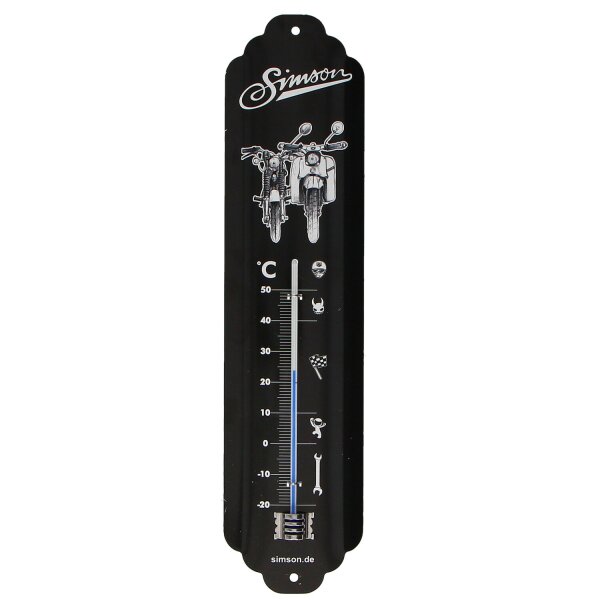 Thermometer 6,5x28cm schwarz/weiß mit Motiv: SIMSON