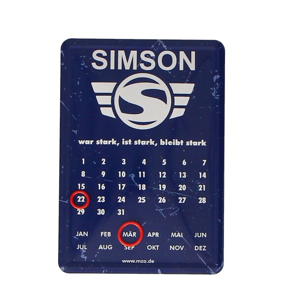 Blechschild 10x14cm, Ewiger Kalender blau/weiß mit Motiv: SIMSON