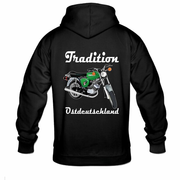 Hoodie Pullover schwarz Motiv grün "Tradition Ostdeutschland Simson S51" Größe  L