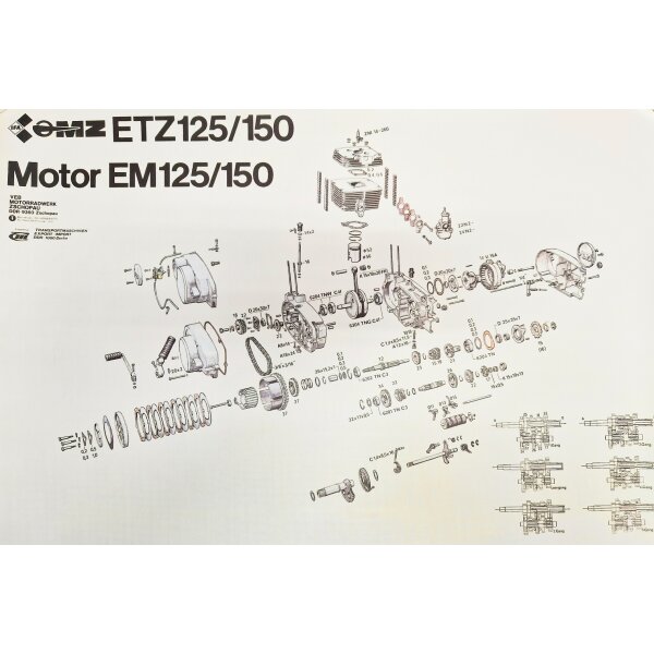 Explosionszeichnung Poster Motor MZ ETZ 125 und ETZ150