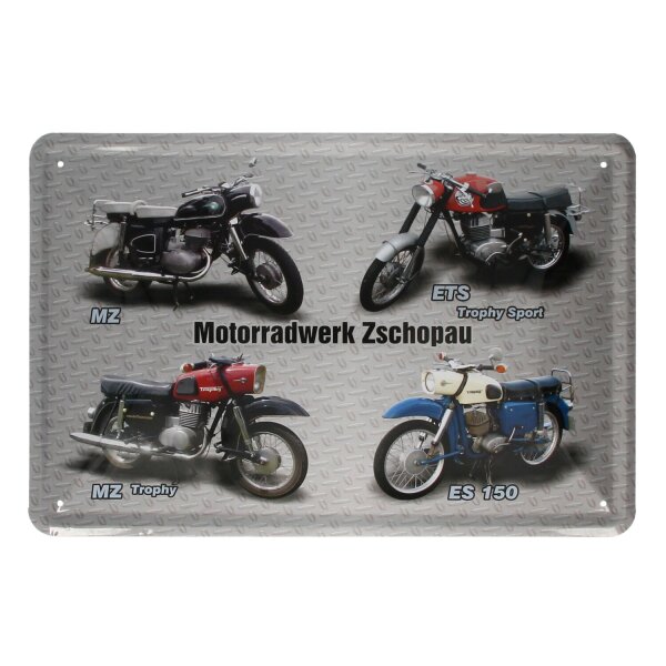 Blechschild - Motorradwerk Zschopau 4er MZ (grau) - 20x30cm