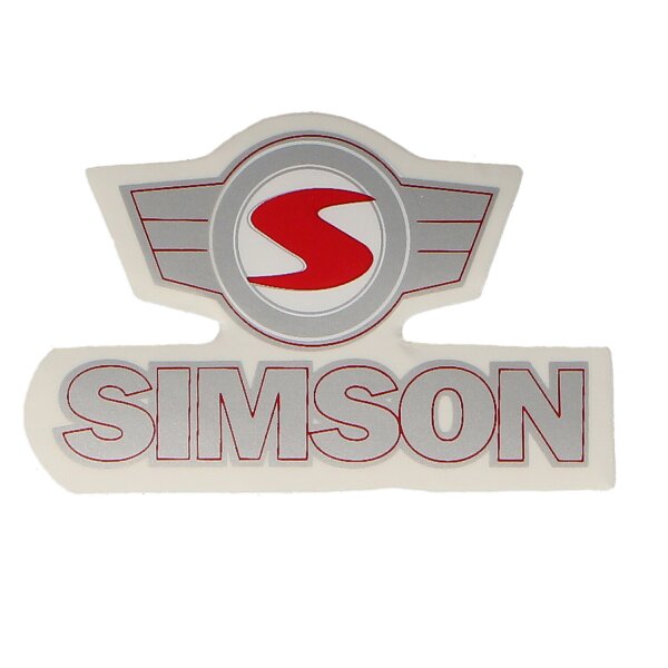 Klebefolie/Aufkleber Simson mit Schriftzug und Emblem rot-silber